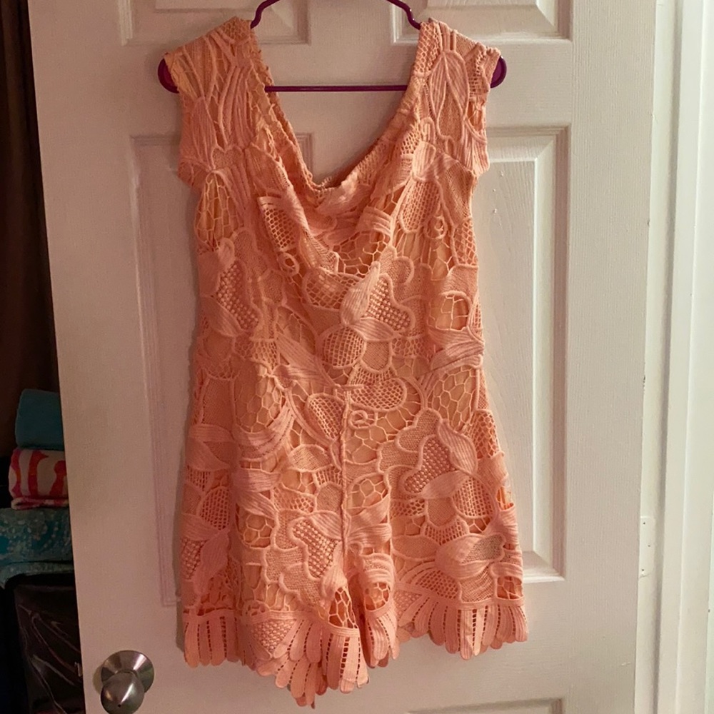 Pink crochet overlay romper